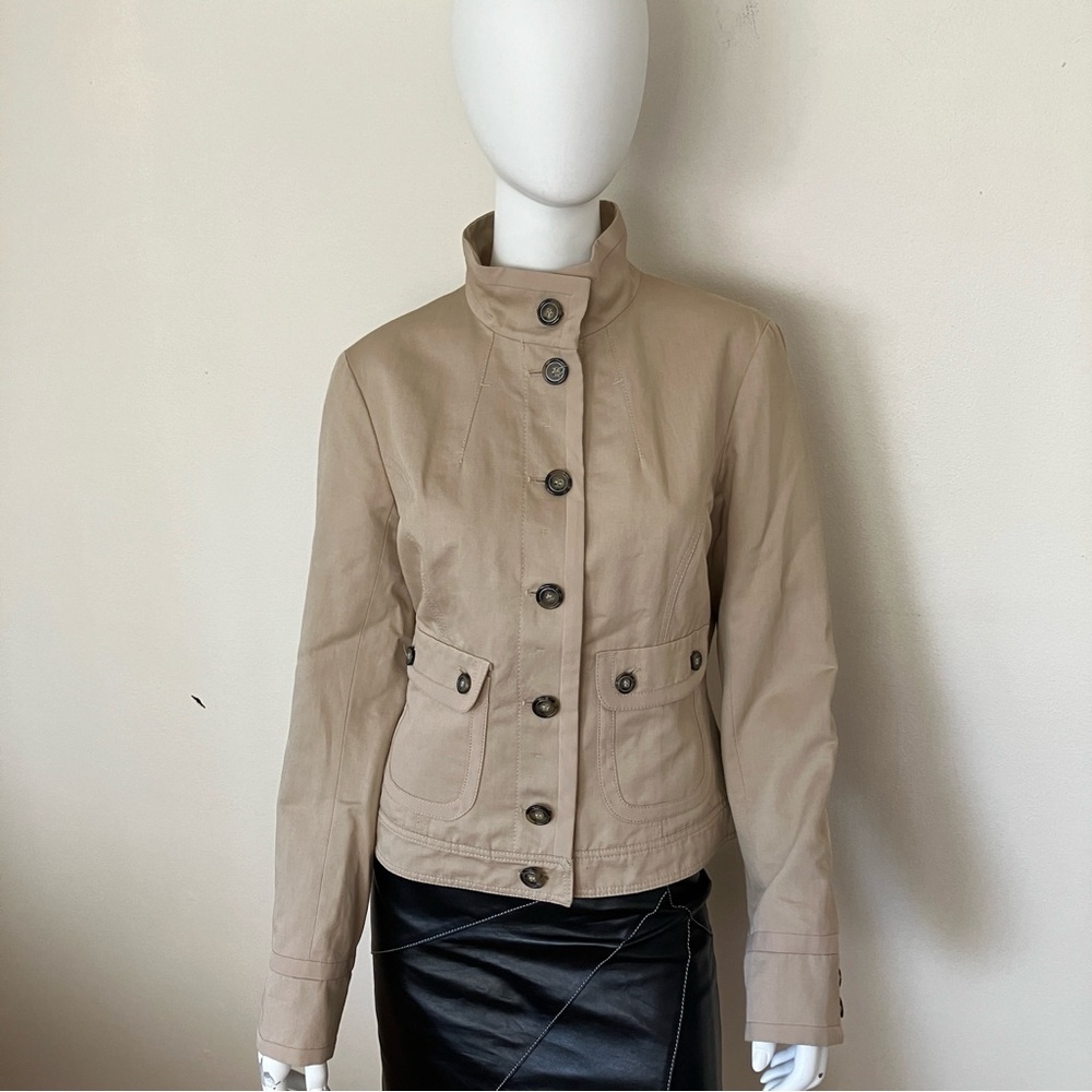 EUC Sportmax Code beige cotton/linen cropped jacket w/Mandarin collar